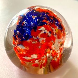 Orange , White and Blue Art Glass Paperweight
